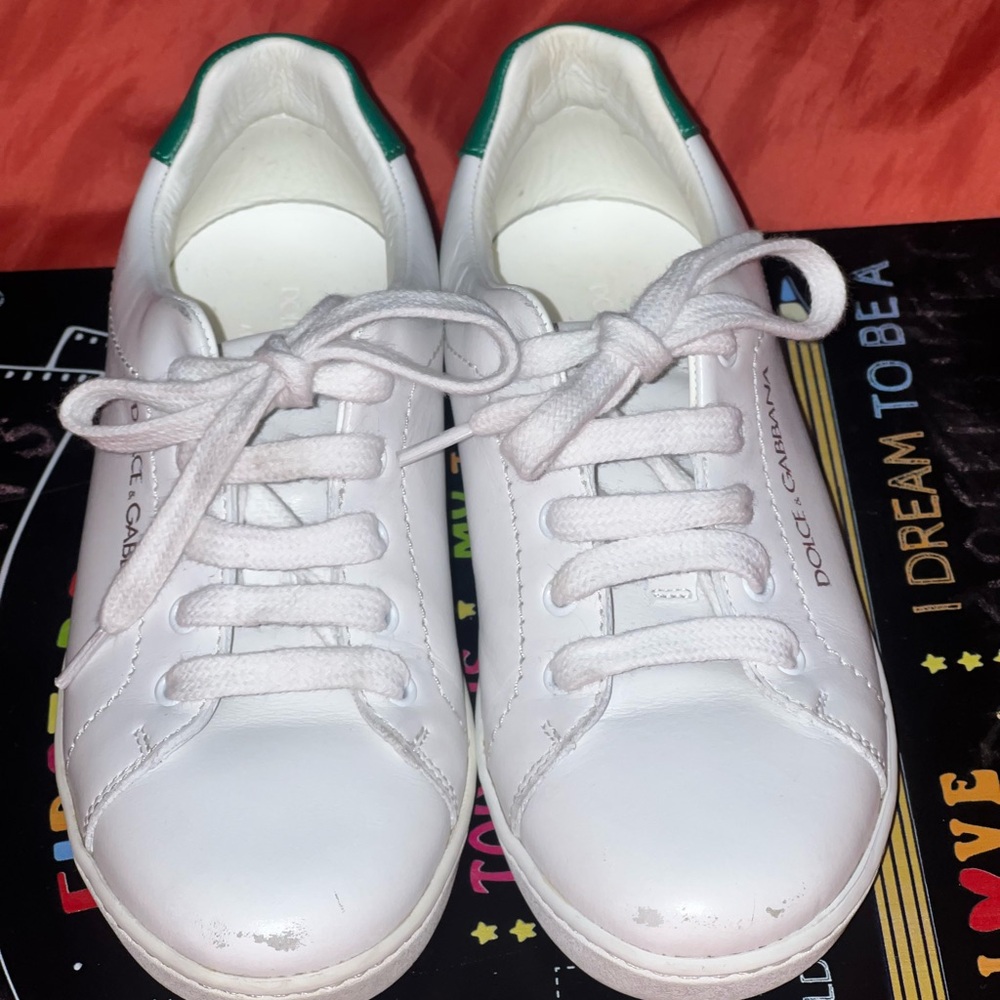 Dolce & Gabbana White Sneakers with Green Accents